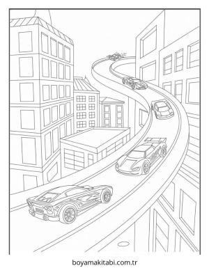 Şehir boyama sayfası – renkli çizimler, okul öncesi