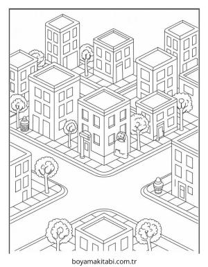 Şehir boyama sayfası – eğlenceli etkinlik, el becerilerini geliştirir