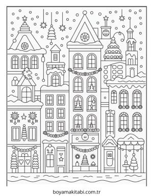 Şehir boyama sayfası – kolay boyama, eğitici aktivite
