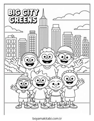 Şehir boyama sayfası – çocuklar için, çizgi film temalı