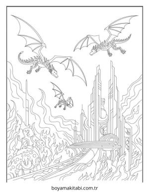 Şehir boyama sayfası – PDF indir, sevimli karakter