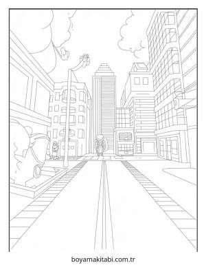 Şehir boyama sayfası – eğlenceli etkinlik, el becerilerini geliştirir