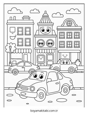 Şehir boyama sayfası – yaratıcılık, eğlenceli etkinlik