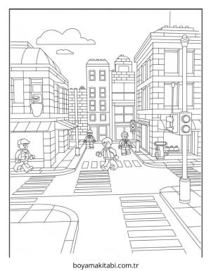 Şehir boyama sayfası – okul öncesi, evde etkinlik