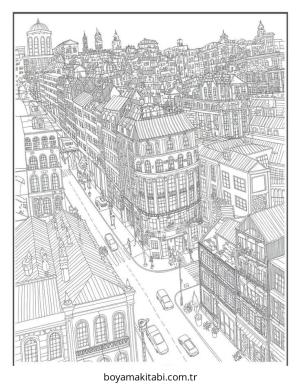 Şehir boyama sayfası – sanatsal çalışma, çocuklar için