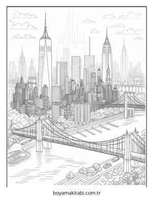 Şehir boyama sayfası – eğitici aktivite, yaratıcılık