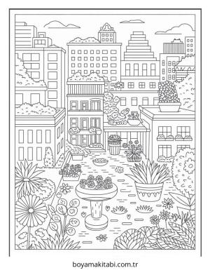 Şehir boyama sayfası – çocuklar için, çizgi film temalı