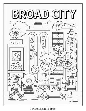 Şehir boyama sayfası – basit çizim, kolay boyama