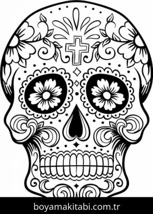 Şeker Kafatası boyama sayfası – el becerilerini geliştirir, boyama çalışması