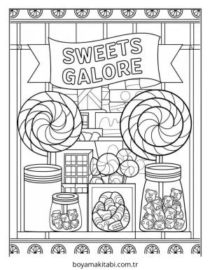 Şeker boyama sayfası – keyifli zaman, renkli çizimler