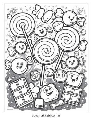 Şeker boyama sayfası – çocuk aktivitesi, PDF indir