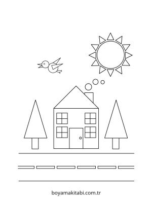 Şekiller boyama sayfası – çizgi film temalı, basit çizim