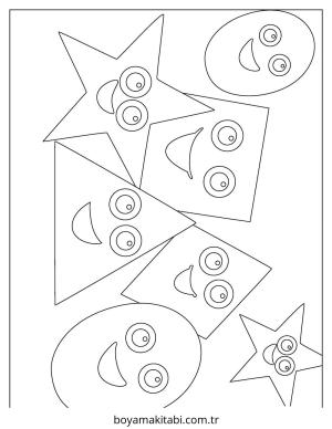 Şekiller boyama sayfası – PDF indir, sevimli karakter