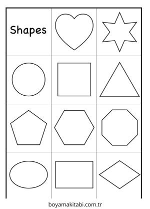 Şekiller boyama sayfası – keyifli zaman, renkli çizimler