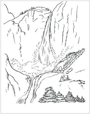 Şelale boyama sayfası,  coloring page, Yazdırılabilir Şelale, 