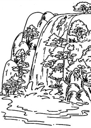 Şelale boyama sayfası,  coloring page, Harika Şelale Manzarası, 