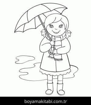 Şemsiye boyama sayfası – çizgi film temalı, basit çizim