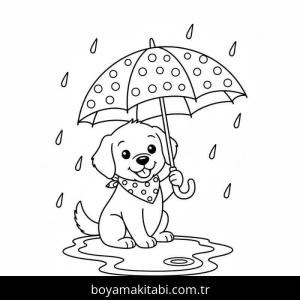 Şemsiye boyama sayfası – çizgi film temalı, basit çizim