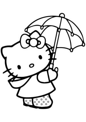 Şemsiye boyama sayfası,  coloring page, Şemsiye tutan şirin Hello Kitty, 