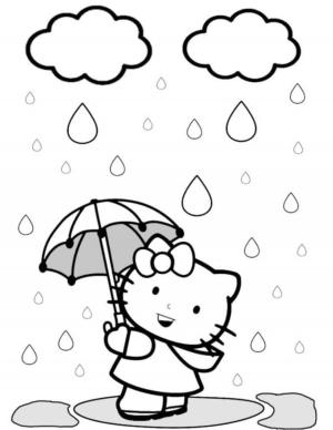 Şemsiye boyama sayfası,  coloring page, Hello Kitty tutan şemsiye, 