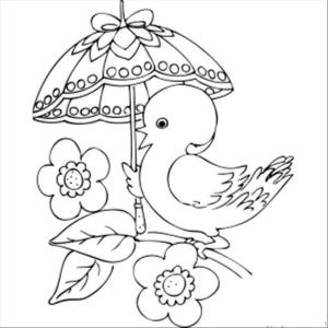 Şemsiye boyama sayfası,  coloring page, Şemsiye tutan Kuş, 