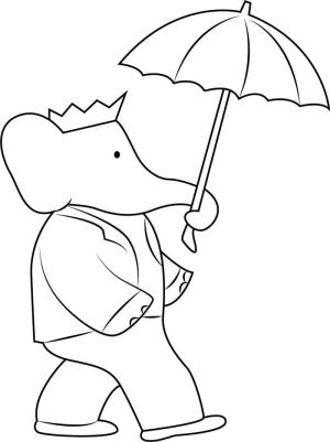 Şemsiye boyama sayfası,  coloring page, Babar şemsiye Tutan, 