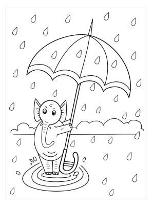 Şemsiye boyama sayfası,  coloring page, Şemsiye tutan Fil, 