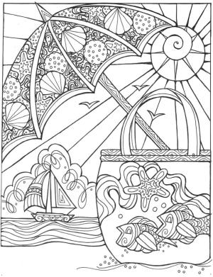 Şemsiye boyama sayfası,  coloring page, Yazdan Kaçış Plaj Şemsiyesi, 