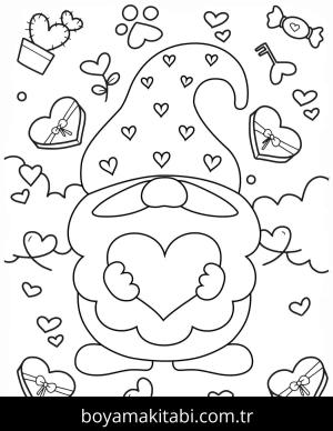 Sevgililer Günü boyama sayfası – çizgi film temalı, basit çizim