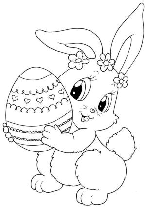 Sevimli boyama sayfası,  coloring page, Paskalya Yumurtası Tutan Sevimli Tavşan, 