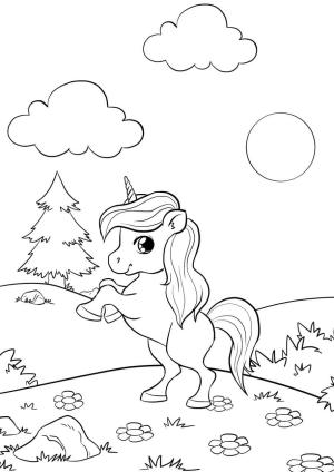 Sevimli boyama sayfası,  coloring page, Sevimli Küçük Tek Boynuzlu At, 