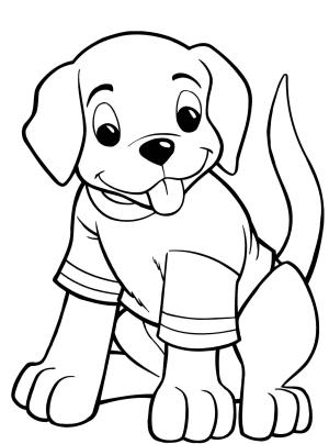 Sevimli boyama sayfası,  coloring page, T Shirt Giyen Köpek Yavrusu, 