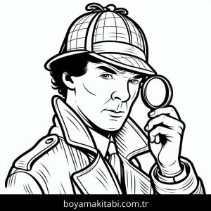 Sherlock Holmes boyama sayfası – çizgi film temalı, basit çizim