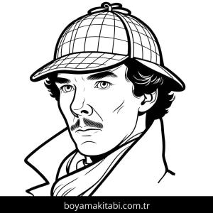 Sherlock Holmes boyama sayfası – çizgi film temalı, basit çizim