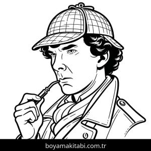 Sherlock Holmes boyama sayfası – renkli çizimler, okul öncesi