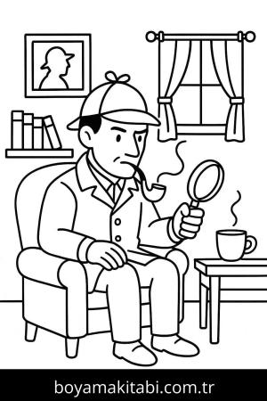 Sherlock Holmes boyama sayfası – boyama etkinliği, çocuk aktivitesi