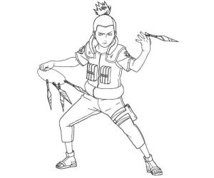 Shikamaru boyama sayfası,  coloring page, Shikamaru Beş Kunai Tutuyor, 