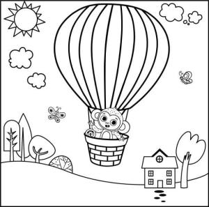 Sıcak Hava Balonu boyama sayfası,  coloring page, Sıcak Hava Balonunda Maymun, 