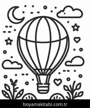 Sıcak Hava Balonu boyama sayfası – basit çizim, kolay boyama