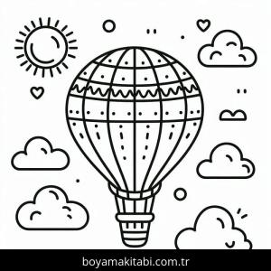 Sıcak Hava Balonu boyama sayfası – PDF indir, sevimli karakter