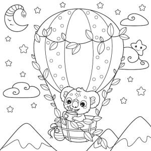 Sıcak Hava Balonu boyama sayfası,  coloring page, Sıcak Hava Balonunda Koala, 