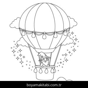 Sıcak Hava Balonu boyama sayfası – çizgi film temalı, basit çizim