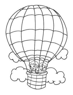 Sıcak Hava Balonu boyama sayfası,  coloring page, Sıcak Hava Balonunda İki Çocuk, 