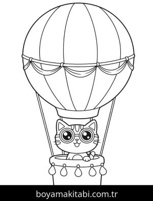 Sıcak Hava Balonu boyama sayfası – PDF indir, sevimli karakter