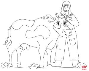 Sığır boyama sayfası, Cattle coloring page, , cattle farm girl with cow 