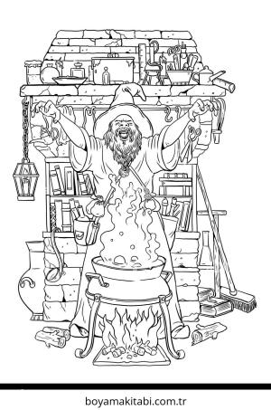 Sihirli İksir boyama sayfası – renkli çizimler, okul öncesi