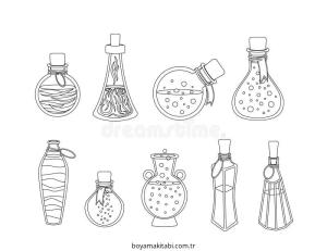 Sihirli İksir boyama sayfası – eğlenceli etkinlik, el becerilerini geliştirir