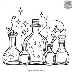 Sihirli İksir boyama sayfası – çocuklar için, çizgi film temalı