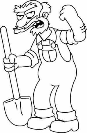 Simpsonlar boyama sayfası,  coloring page, Simpsons’tan Bahçıvan Willie’yi çizin, 