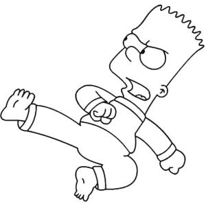 Simpsonlar boyama sayfası,  coloring page, Bart Simpson’ı Karate ile çizin, 